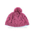 Senhoras colorido acrílico tricô pom pom beanie chapéu